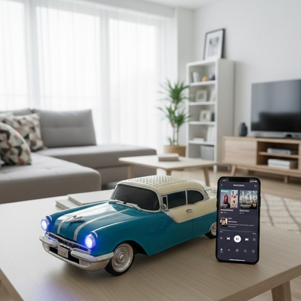 Masina-Boxa Pontiac 1955, cu Bluetooth, MP3, USB, Card TF, U Disk, Radio FM, HIFI Stereo, din Plastic, 28cm - Emerald