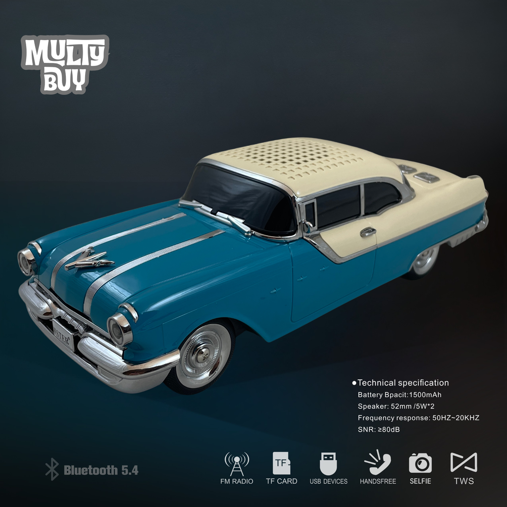 Masina-Boxa Pontiac 1955, cu Bluetooth, MP3, USB, Card TF, U Disk, Radio FM, HIFI Stereo, din Plastic, 28cm - Emerald