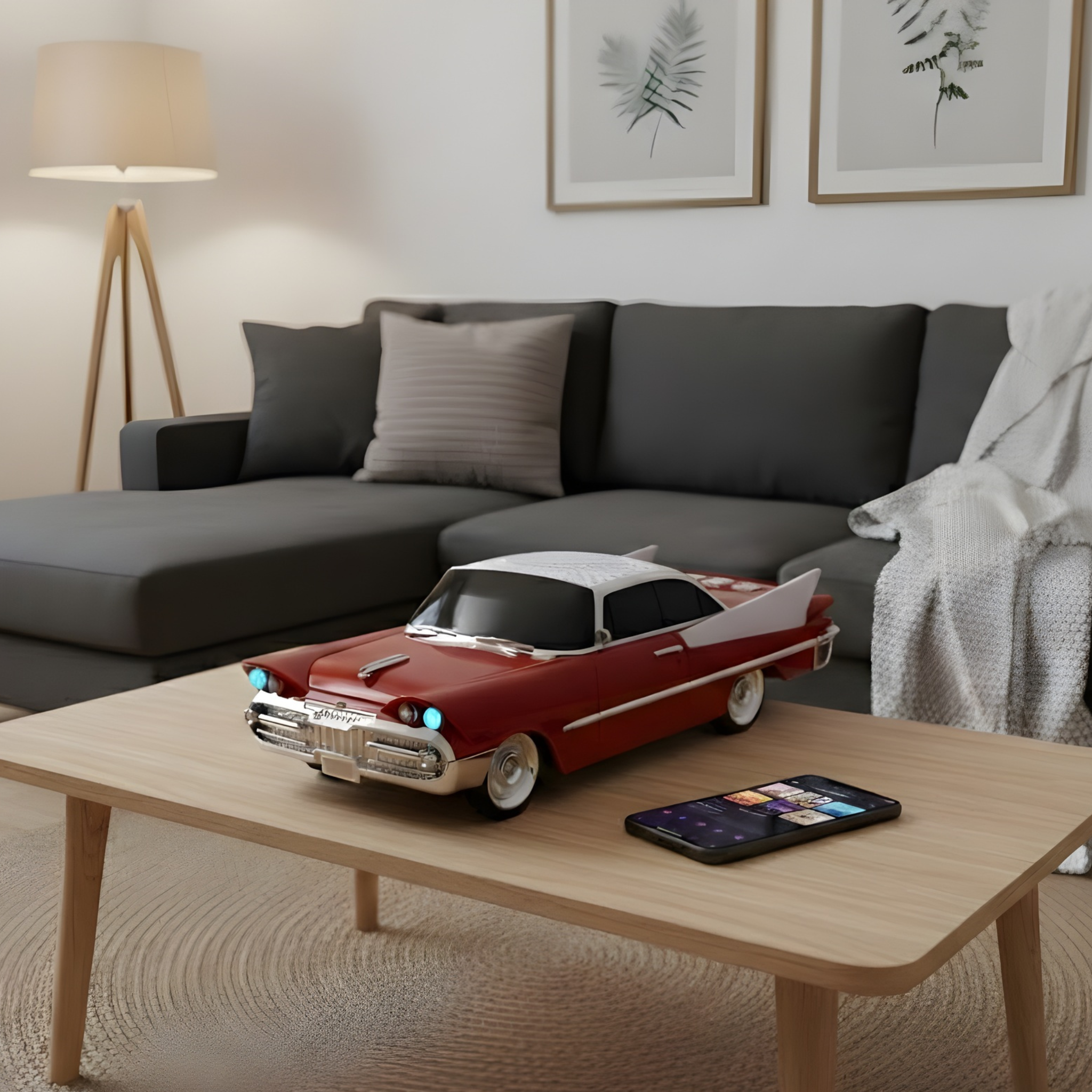 Boxă Portabilă Bluetooth Retro Car WS-1965 – Design Clasic American, FM, TWS, USB, LED, Roșu-Portocaliu