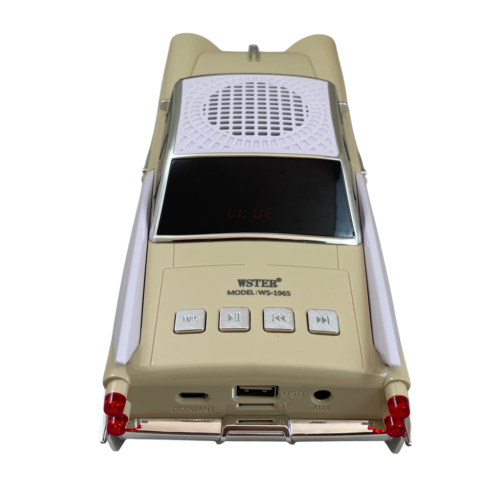 Boxă Portabilă Bluetooth Retro Car WS-1965 – cu Bluetooth, MP3, USB, Card TF, U Disk, Radio FM, HIFI Stereo, 28cm, din Plastic - Crem
