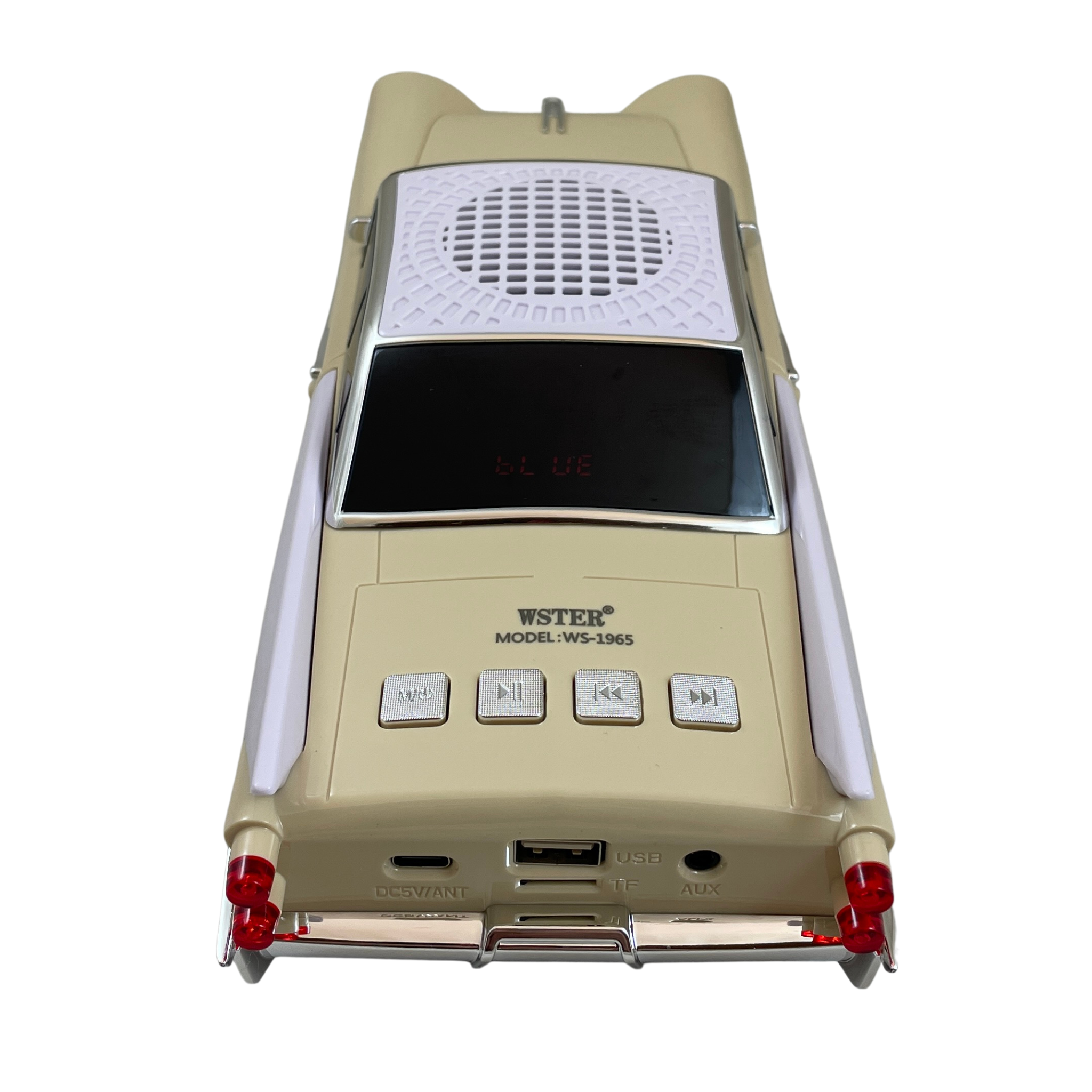 Boxă Portabilă Bluetooth Retro Car WS-1965 – cu Bluetooth, MP3, USB, Card TF, U Disk, Radio FM, HIFI Stereo, 28cm, din Plastic - Crem