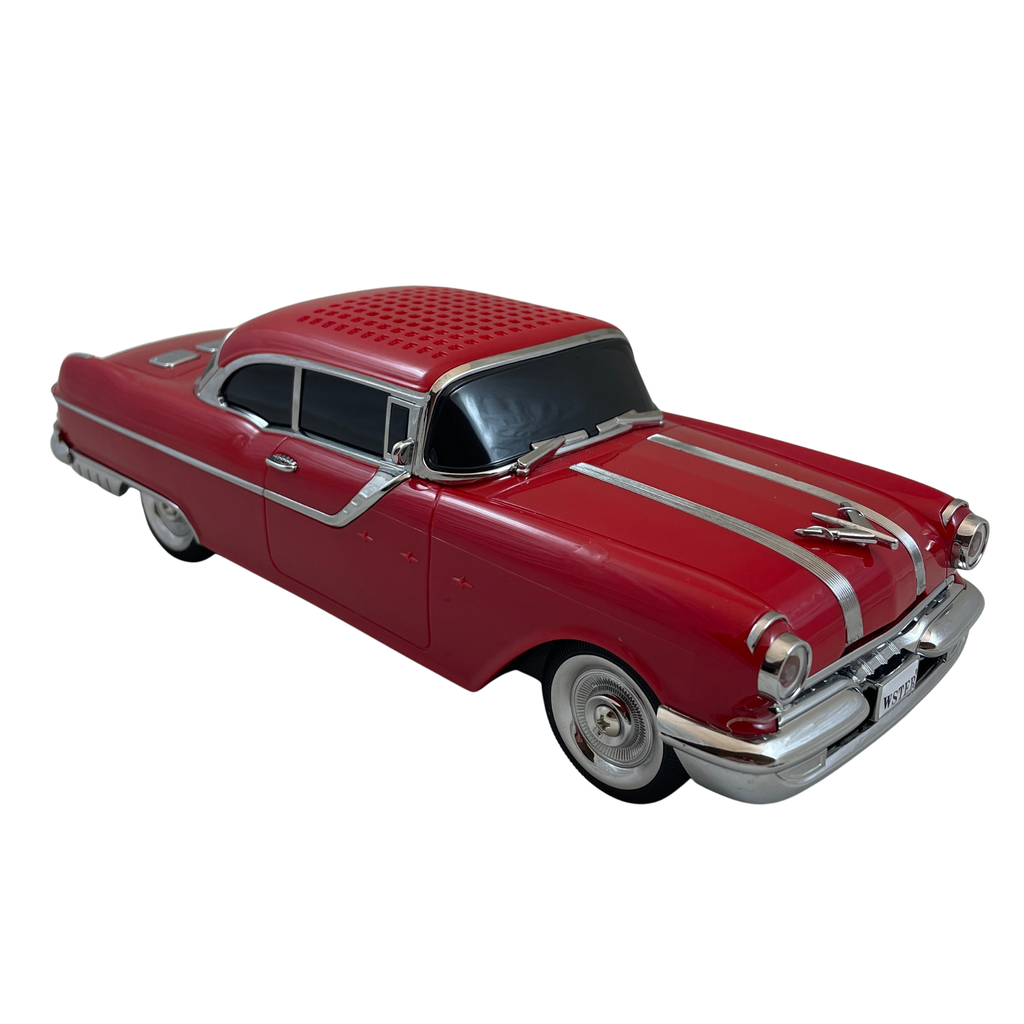 Masina-Boxa Pontiac 1955, cu Bluetooth, MP3, USB, Card TF, U Disk, Radio FM, HIFI Stereo, din Plastic, 28cm - Rosu