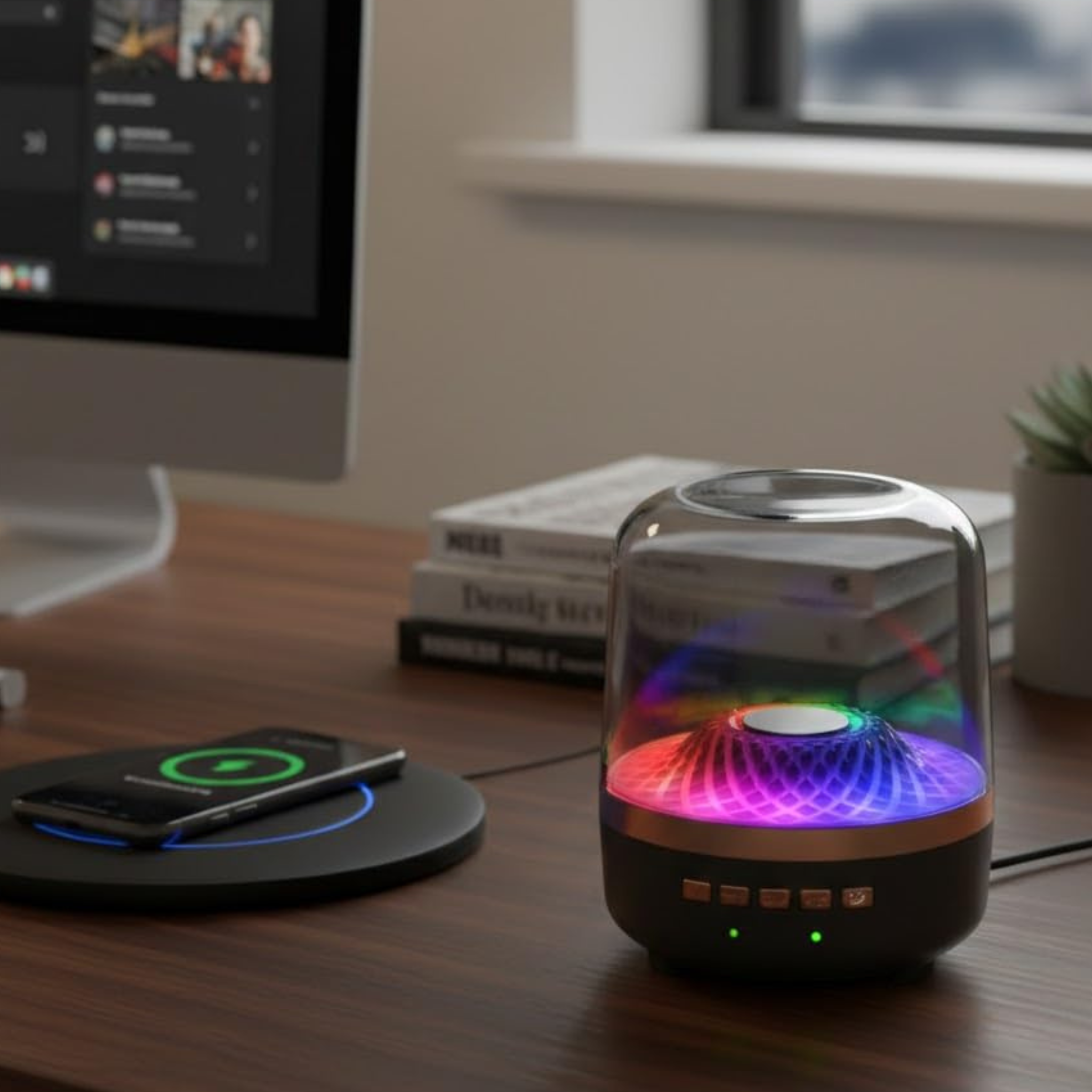 Boxa Transparenta RGB Portabila, 12 cm, Bluetooth, USB, AUX, TF, DC5V, Cu Cablu Incarcare Inclus