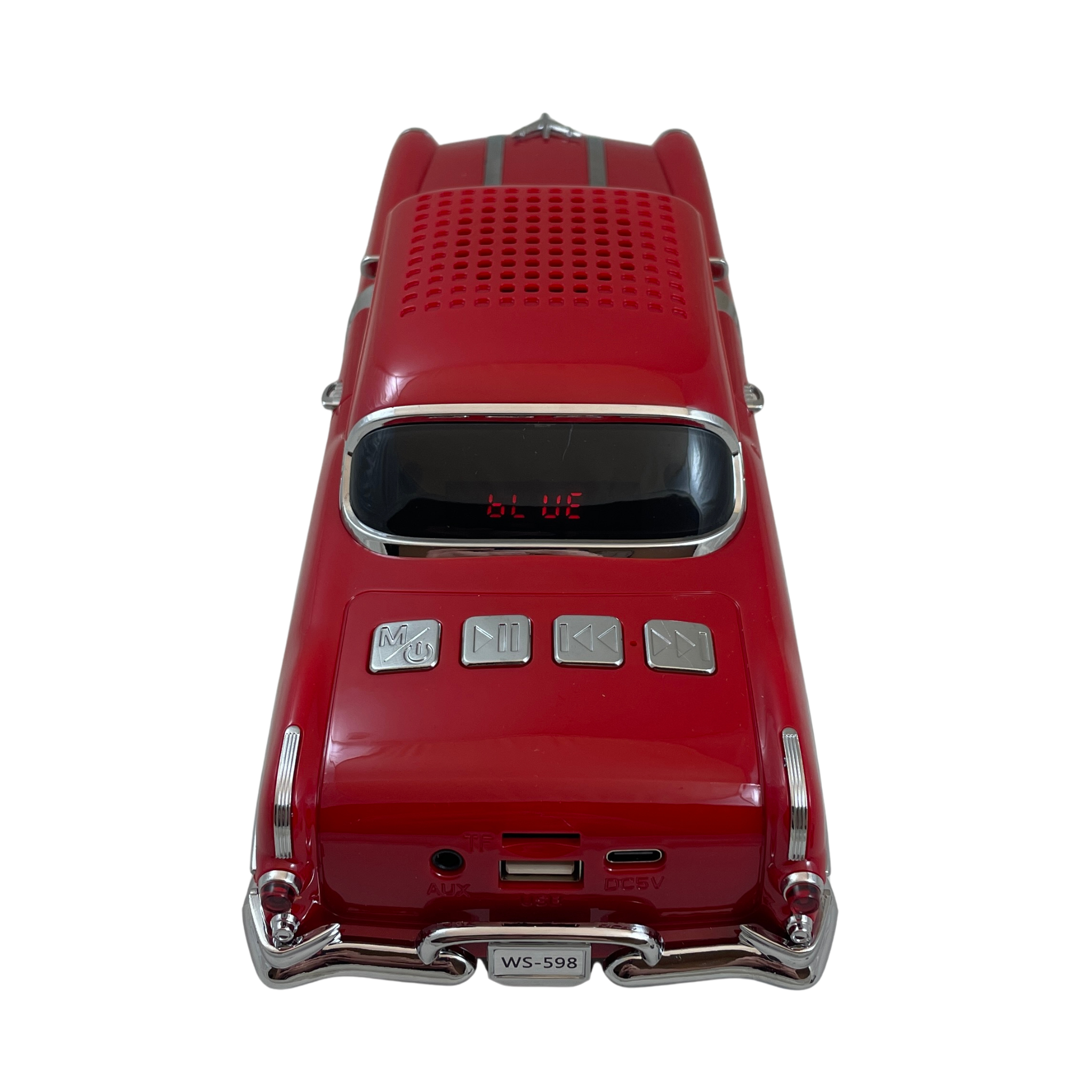 Masina-Boxa Pontiac 1955, cu Bluetooth, MP3, USB, Card TF, U Disk, Radio FM, HIFI Stereo, din Plastic, 28cm - Rosu