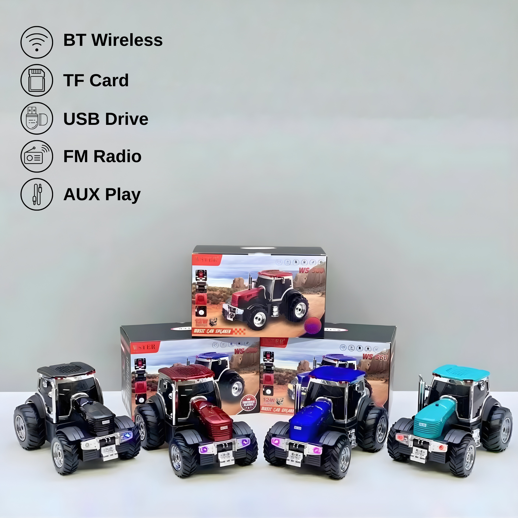 Boxă Portabilă Tractor WS-560 – Bluetooth, Calitate Audio Premium Bluetooth, FM, TWS, Handsfree, Selfie, USB - rosu